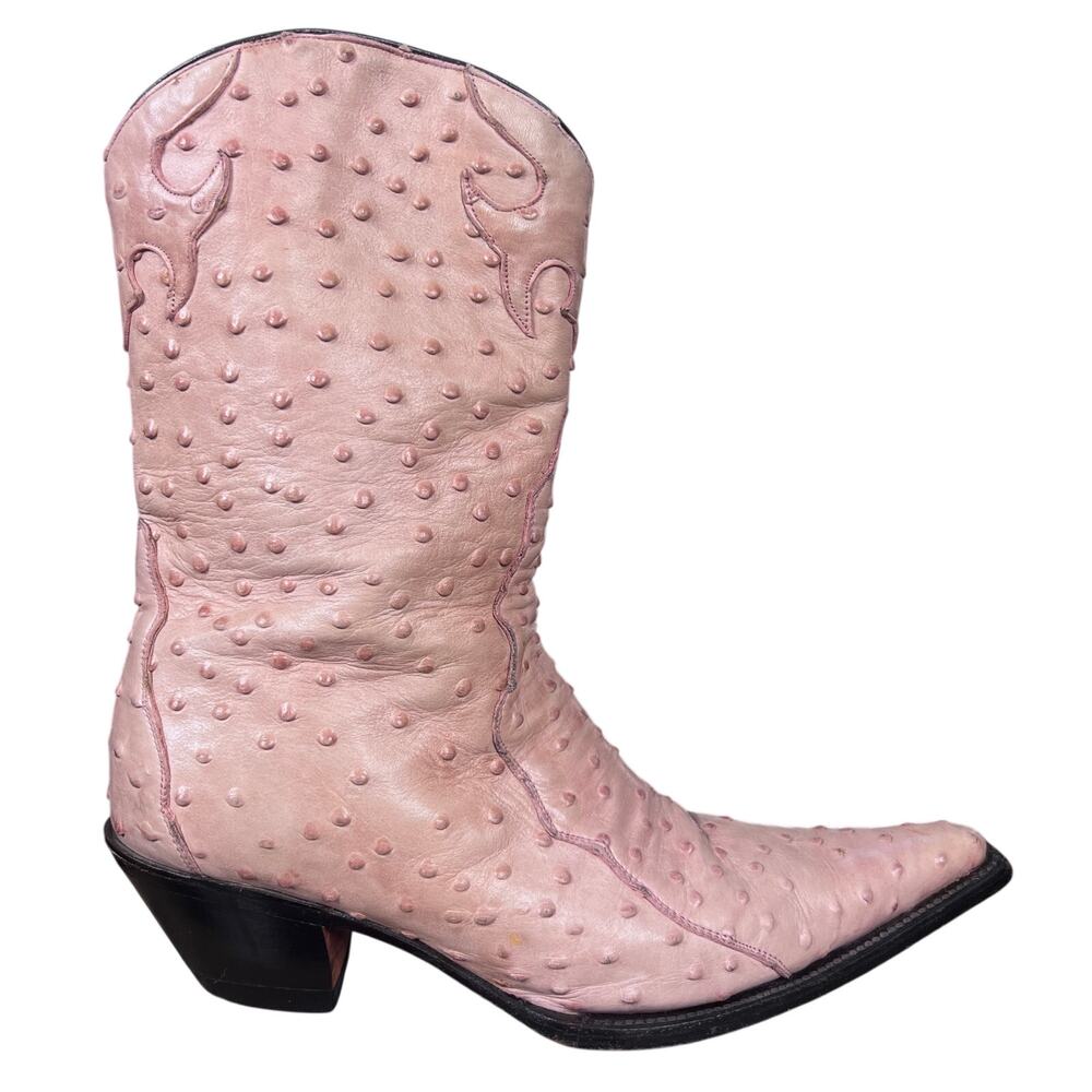 Vintage Rancho Women's Pink Ostrich Embossed Cowgirl Boots US 10 EE